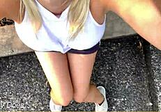 short skirt no panties oops outside