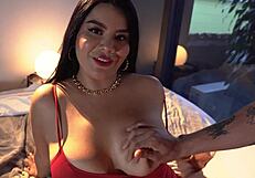 milf with huge tits entertains her stepbrother with big cock