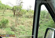 Cute Ebony Girlfriend Gives Deep Safari Road Head