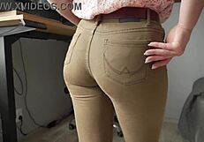 Naughty colleague showing off wedgie pussy