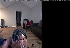 meta glasses view of a sloppy darkchocolatebarbie blowjob