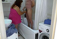 Mature milf gave blowjob then anal in bathroom