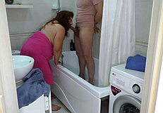 Mature milf gave blowjob then anal in bathroom