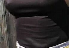Big booty redbone ebony with nice tits spreads outdoors