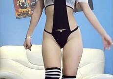 Chinese girl xeimeren dancing in pantyhose and showing her moves.