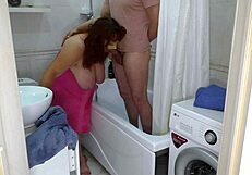 Mature milf gave blowjob then anal in bathroom