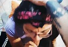 extreme blowjob leaves cum on her long hair