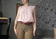 Naughty colleague showing off wedgie pussy