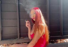 italian big tits milf artemisia love smoking a cigarette outdoor