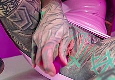 tattooed solo slut destroys her ass with self anal play using toys
