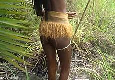 hot african native woman cooking in the jungle