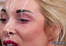 hot hottie gulps all the jizz after facial
