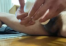 non-penetrative tight pussy onahole masturbation makes middle aged man cum hard