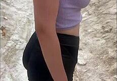 blonde enjoys scenic hike on trail