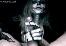 skeleton girl sucks cock for horror halloween