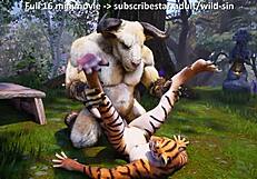 mythical minotaur enjoys outdoor time with tigress