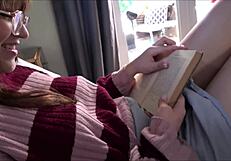 stepbrother finishes inside bookworm stepsister during study session