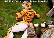 mythical minotaur enjoys outdoor time with tigress