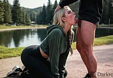 blonde teen enjoys time with older men outdoors