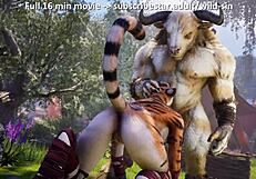 mythical minotaur enjoys outdoor time with tigress