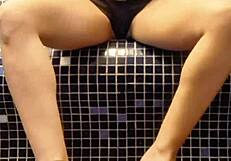 Risky blowjob and quick fuck in sauna