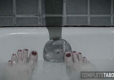 bathing fetish makes this blonde suck and throat hard