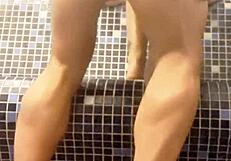 Risky blowjob and quick fuck in sauna