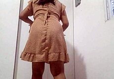 Hijastra cleans house for padrastro arrival and shows pussy and tits