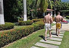 submissive redhead takes double penetration by pool