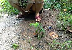 Huge boobs step mom masturbating with big dildo in rain outdoor public