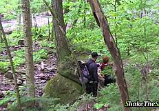 Petite babe nailed outdoor near waterfall