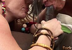 busty pornstars share big black cock in threesome suck session