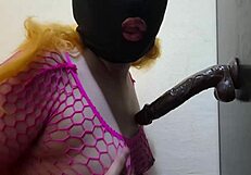 cute tgirl eats cum after black dildo blowjob