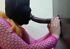 cute tgirl eats cum after black dildo blowjob