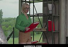 office blonde takes deepthroat then anal