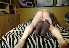 Mature guy inflates and enjoys new realistic doll at home