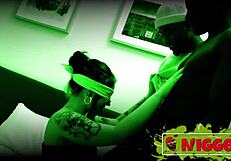 a cute teen enters dark room for interracial threesome fun