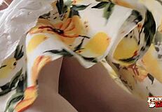 redhead penny pax loves teasing her wet pussy with banana in kitchen