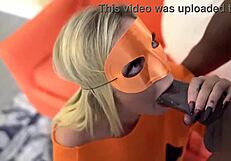 blonde baddie enjoys halloween fun with partner