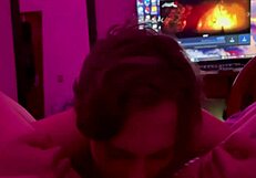 Real couple intimate moment under red lights