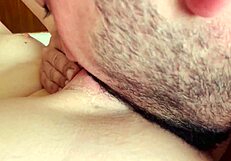 Bearded pussy eaten close up until she cums hard