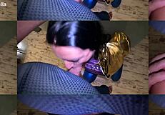 Shiny Cameltoe Tease Hard Spanking Deep Blowjobs And Rough Doggy With Double Cumshot