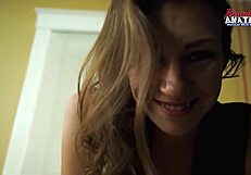 brunette jamie gives a dirty pov blowjob