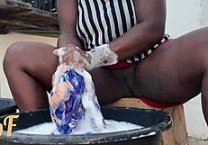 keep eyes on juicy pussy while washing thongs