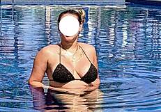 curvy brazilian relaxes poolside wearing tiny bikini