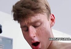 Horny twinks alone in locker room after game
