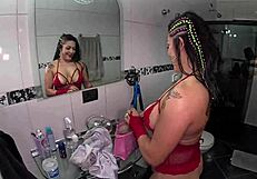 Three Brazilian Women Bath Before Wild Orgy