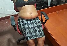 busty secretary works at home office