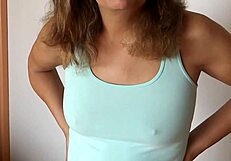 super excited stepmom masturbation she moans with pleasure and i cum on her tits