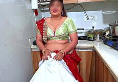 Indian wife pays milk bill by hard kitchen fuck